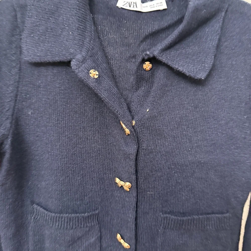 Zara Dark Blue collared Cardigan size S - Picture 3 of 5